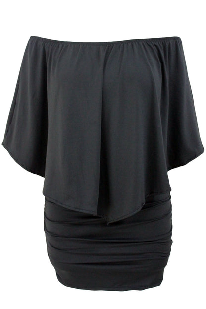 Plus Size Dressing Layered  Mini Poncho Dress | Black