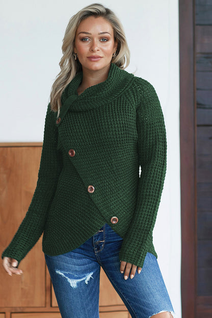 Olive Buttoned Wrap Turtleneck Sweater | Green