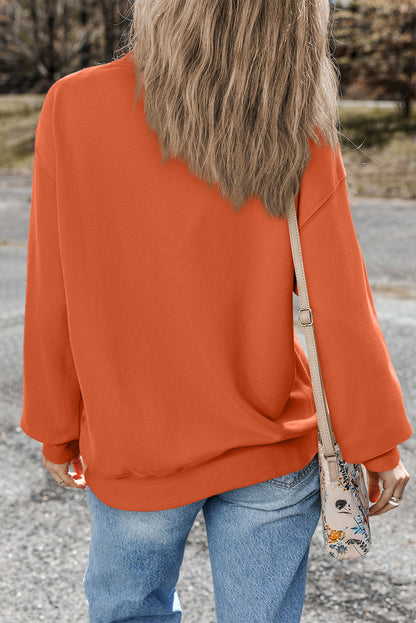 Plain Drop Shoulder Crewneck Pullover Sweatshirt | Orange