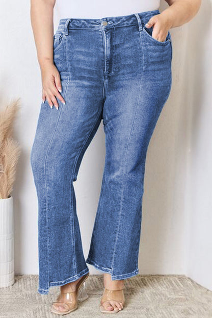 Plus Size Exposed Seam High Waist Flare Jeans | Blue