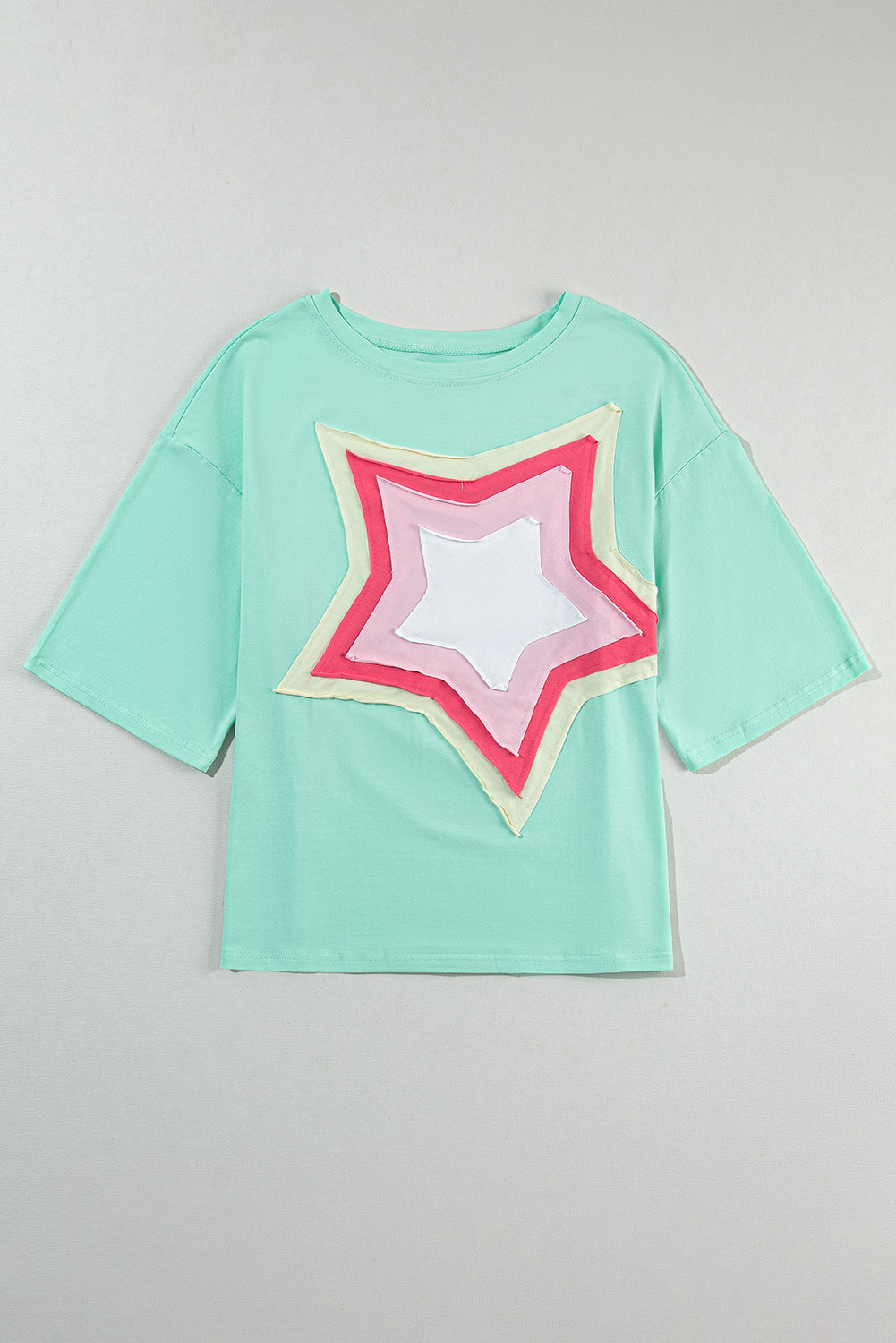 Colourblock Star Patched Half Sleeve Oversized Tee | Moonlight Jade