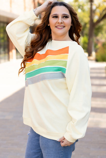 White Rainbow Raglan Sleeve Crew Neck Plus Size Sweatshirt | white