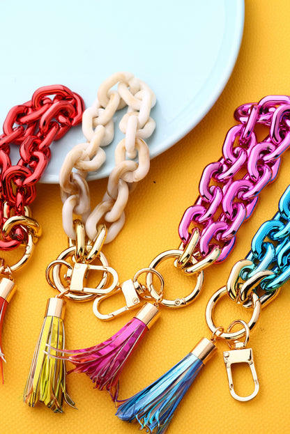 Chain Design Tassel Key Ring | Festival Fuchsia