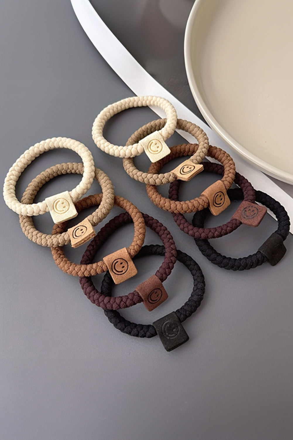 5Pcs Smile Face Decor Braided Hair Ties | Chestnut