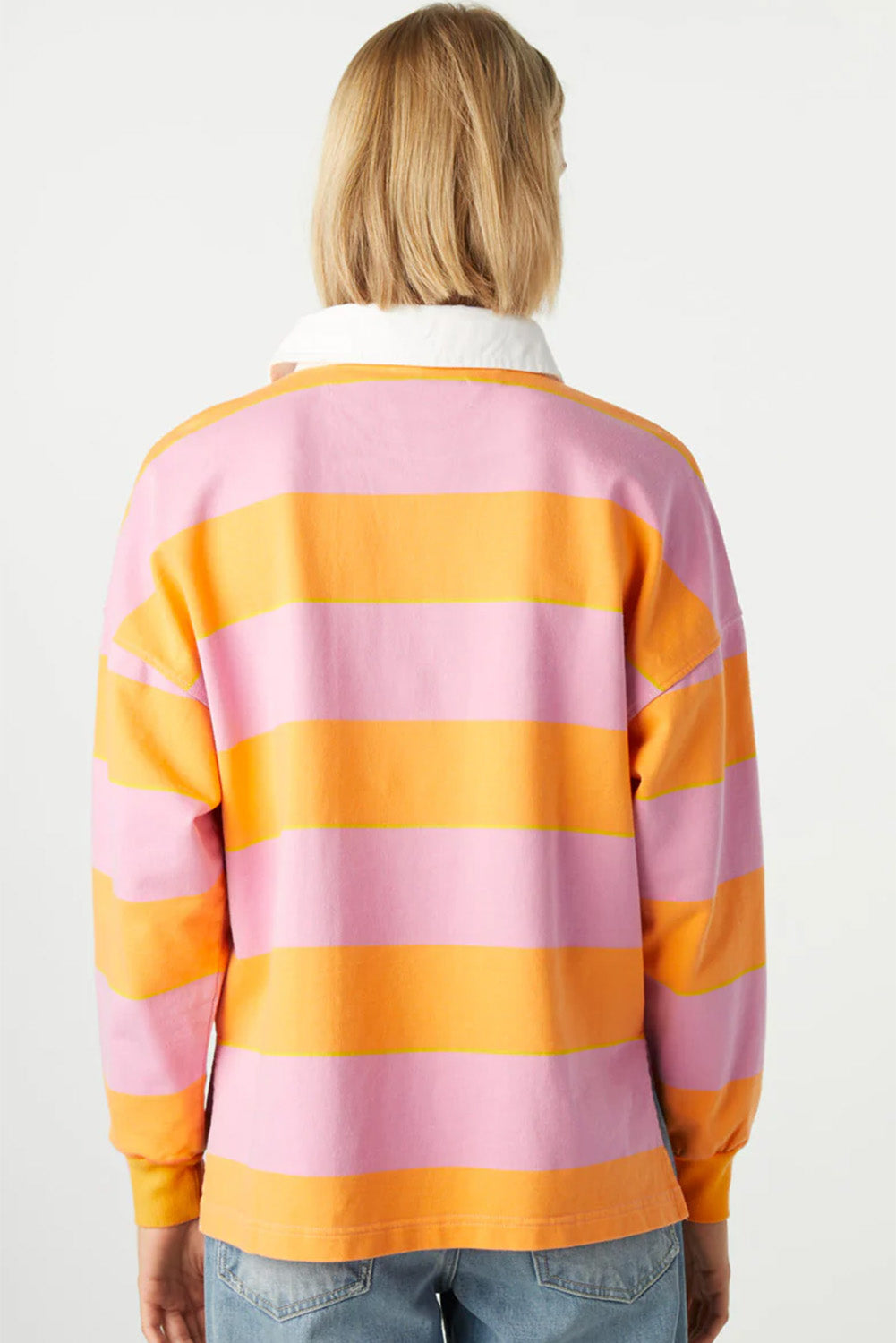 Colour Block Polo Collar Sweatshirt | Yellow Stripe