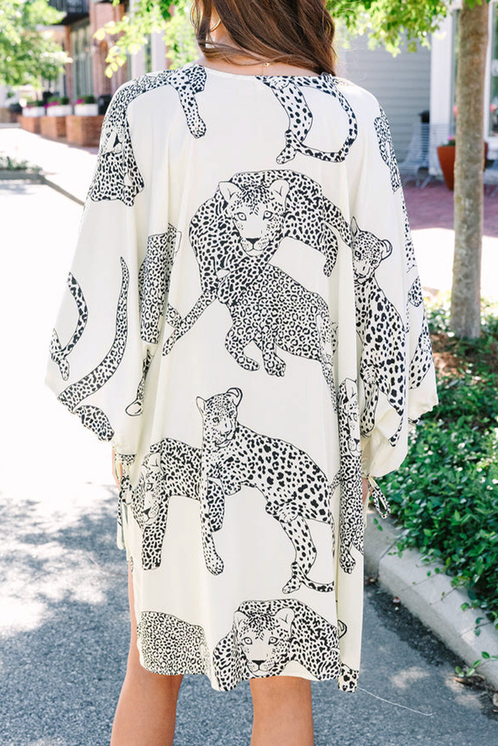 Cheetah Print Loose Fit Open Front Kimono | White