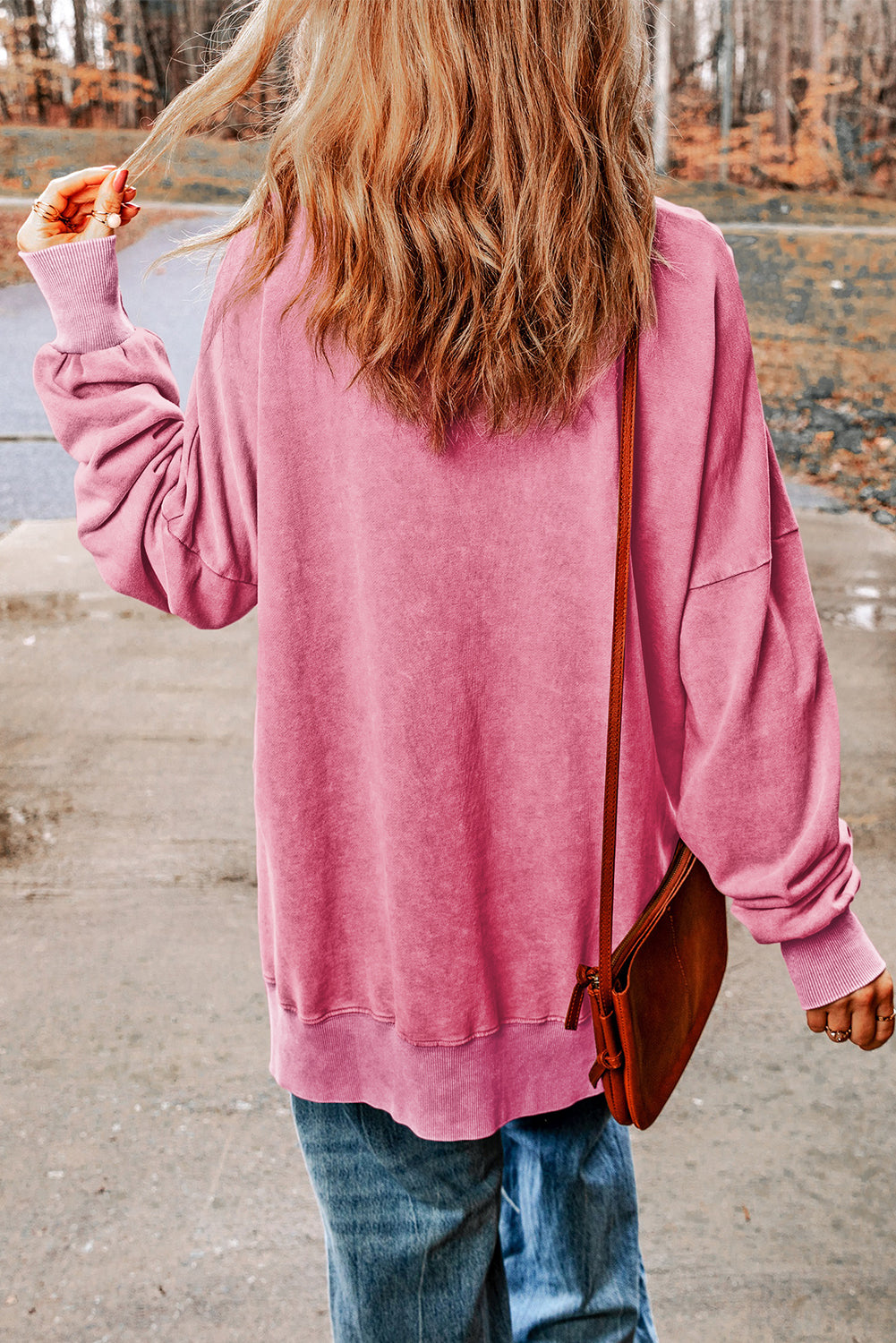 Drop Shoulder Ribbed Trim Oversized Sweatshirt | Pink