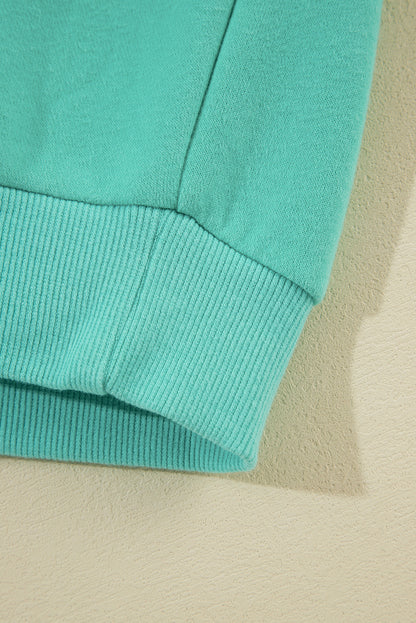 Half Zip Kangaroo Pocket Drop Shoulder Hoodie | Mint Green