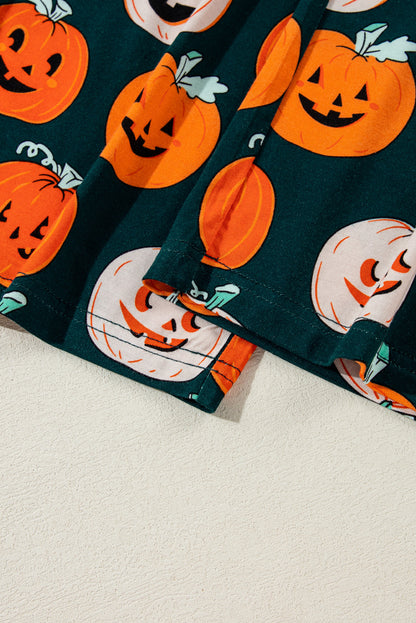 Halloween Pattern Short Sleeve Shirt Pajama Set | Orange