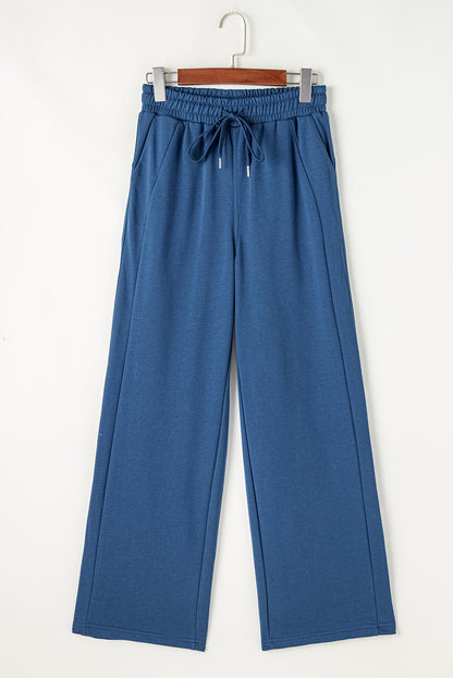 Drawstring High Waist Wide Leg Pocketed Sweatpants | Sail Blue