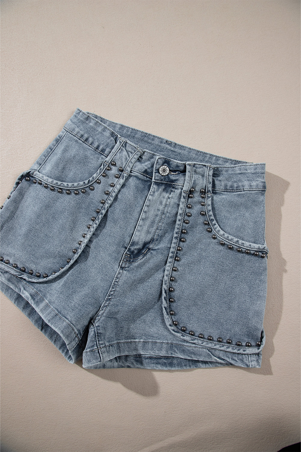 Studded Acid Wash Jean Shorts | Dusk Blue