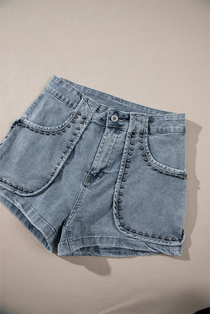 Studded Acid Wash Jean Shorts | Dusk Blue