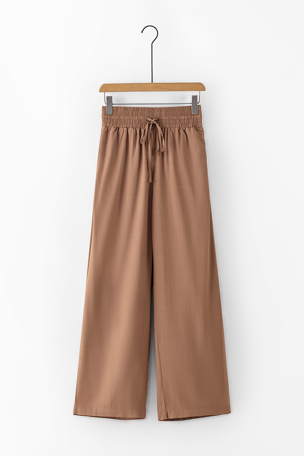 Drawstring Elastic Waist Casual Wide Leg Pants | Brown