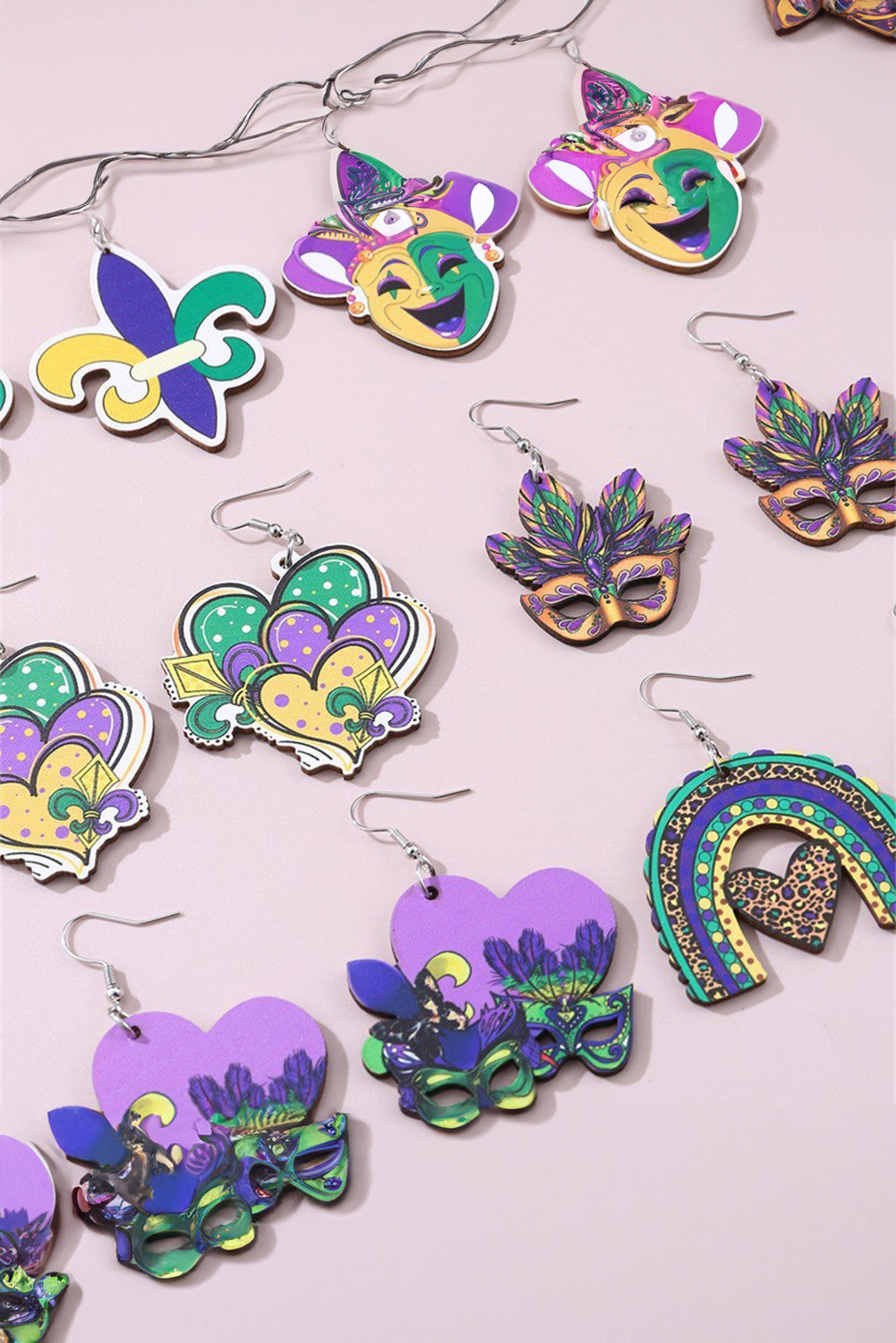 Mardi Gras Mask Dangle Hook Earrings | Meadow Mauve