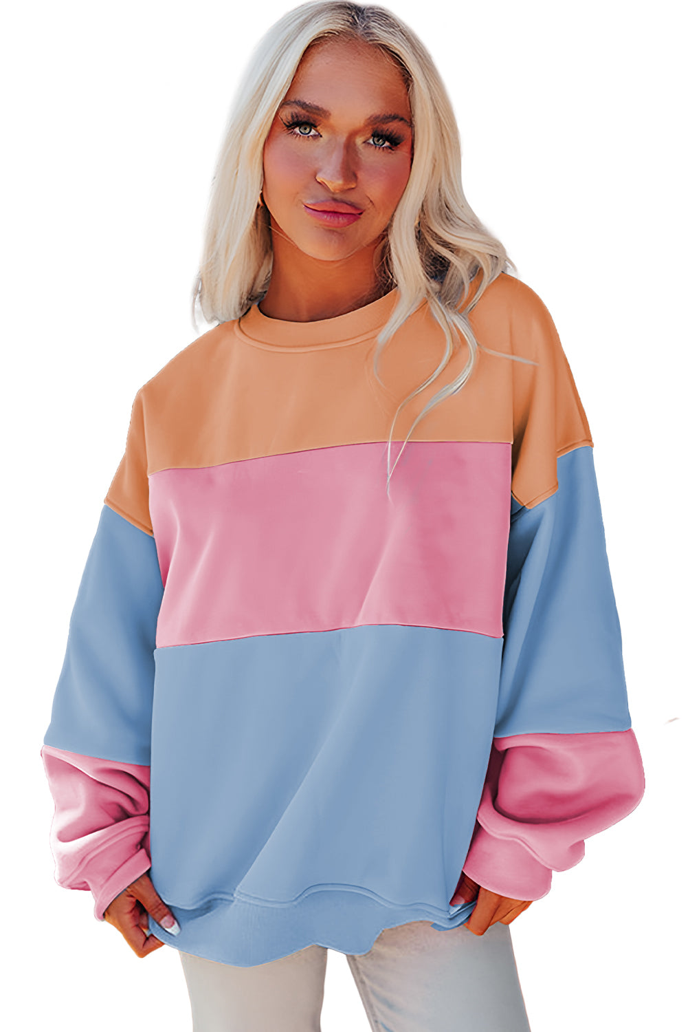 Colourblock Patchwork Drop Shoulder Sweatshirt | Sky Blue