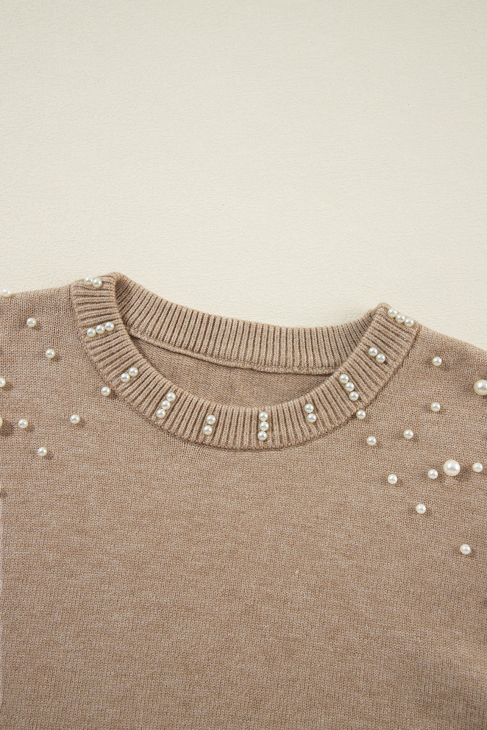 Pearled Drop Shoulder Round Neck Sweater | Smoke Gray