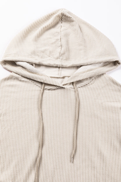 Corded Drop Shoulder Kangaroo Pocket Hoodie | Pale Khaki