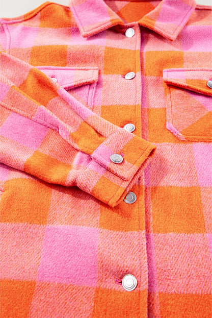 Plaid Chest Pockets Button-Up Turn Down Collar Jacket | Orange