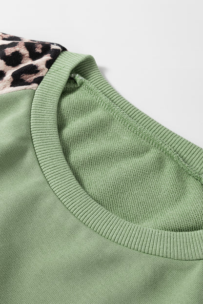 Leopard Print Colourblock Raglan Sleeve Sweatshirt | Grass Green