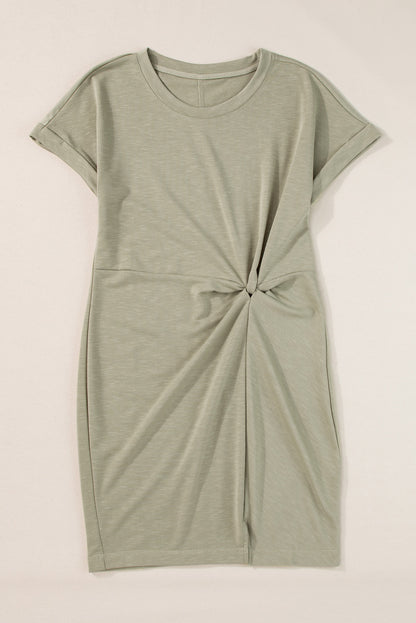 Folded Sleeve Twisted Mini T-Shirt Dress | Laurel Green