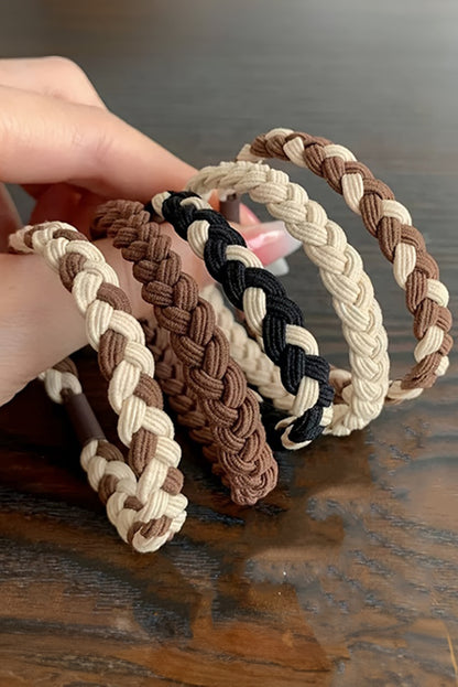 5Pcs Smile Face Decor Braided Hair Ties | Khaki