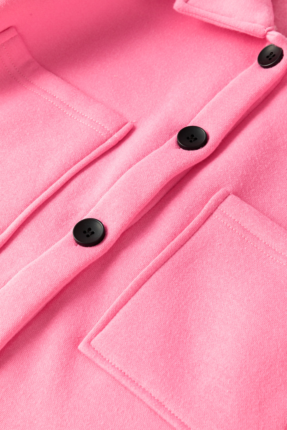 Solid Colour Pocketed Button Up Long Sleeve Shacket | Pink