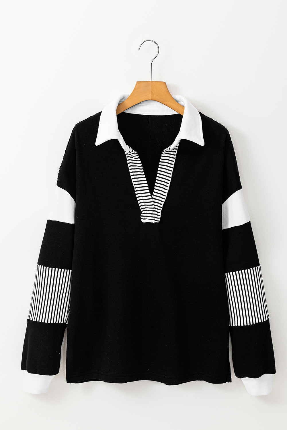 Striped Colourblock Patchwork Collar Sweatshirt | Black