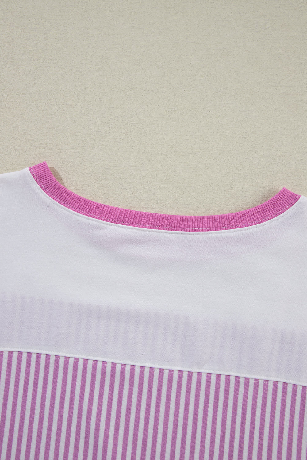 Patchwork Bracelet Sleeve Plus Size T Shirt | Pink Stripe