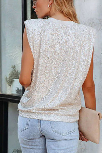 Sequin Round Neck Tank Top | Apricot