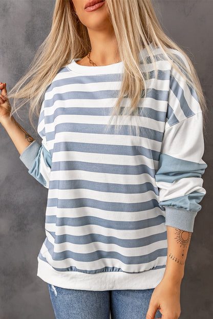 Drop Shoulder d Pullover Sweatshirt | Stripe