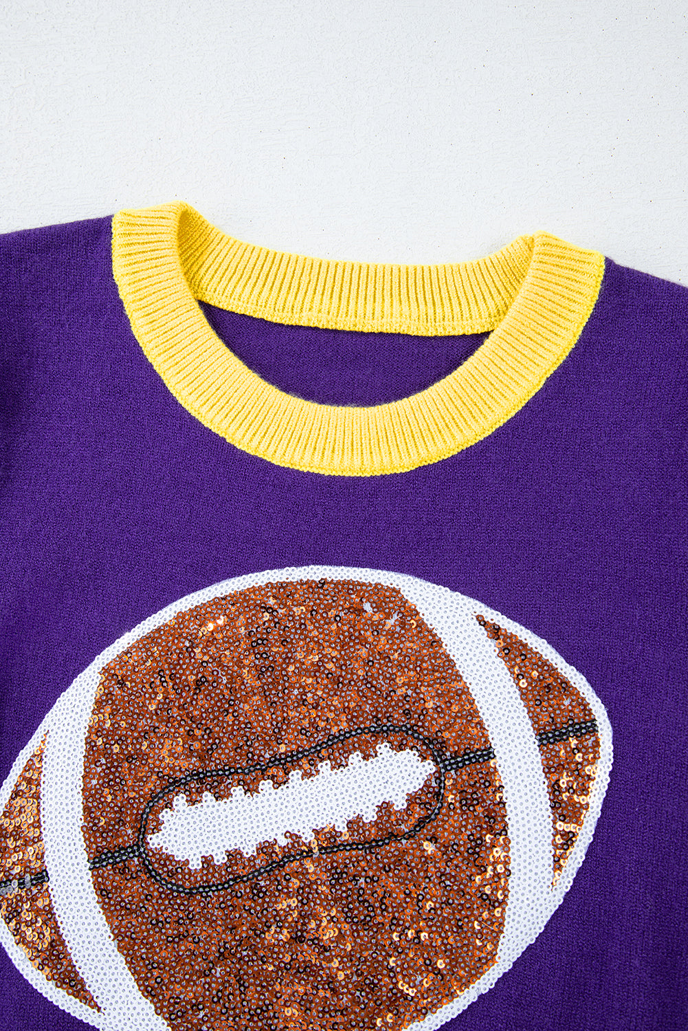 Sequin Rugby Colour Block Puff Short Sleeve Sweater | Purple