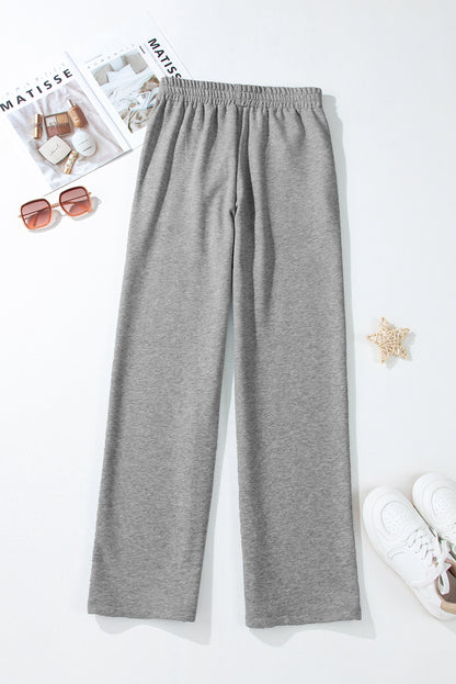 Solid Colour Fleece Lined Drawstring Waist Casual Pants | Light Grey