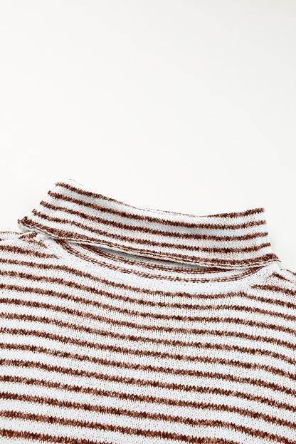 Striped Turtleneck Loose Sweater | Brown