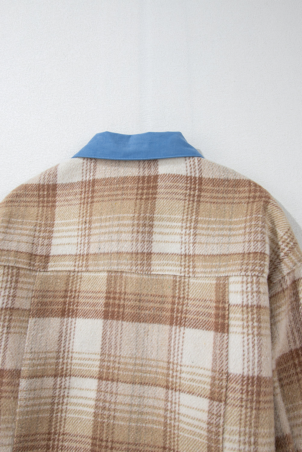 Plaid Patchwork Flap Detail Button Up Shacket | Light French Beige