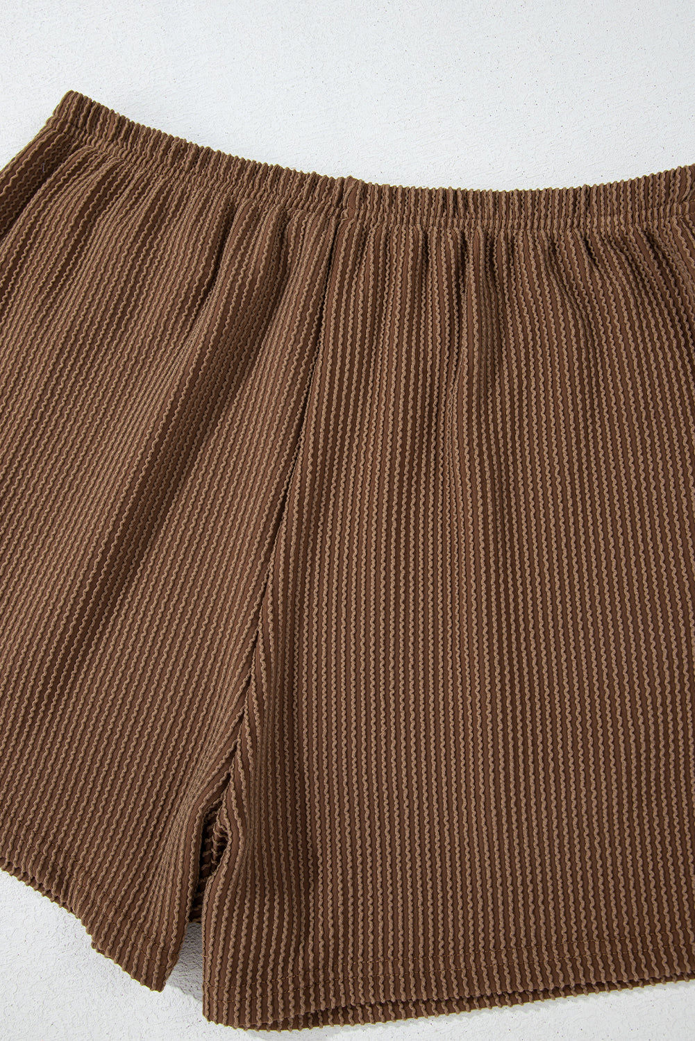 Corded Knit Long Sleeve Top And High Waist Shorts Set | Chestnut