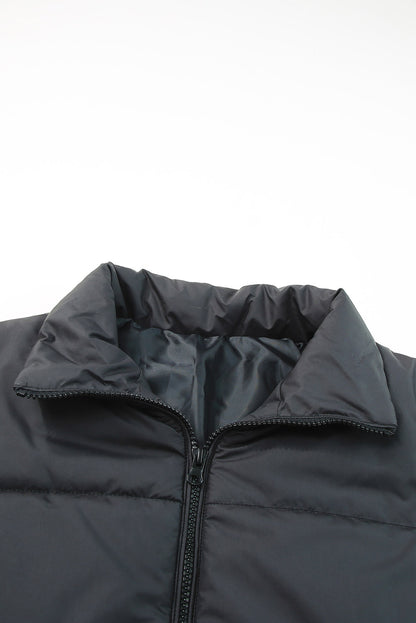 Zip Up Drawstring Hem Puffer Jackets | Black