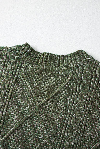 Cable Knit Drop Shoulder Loose Fit Sweater Dress | Mist Green