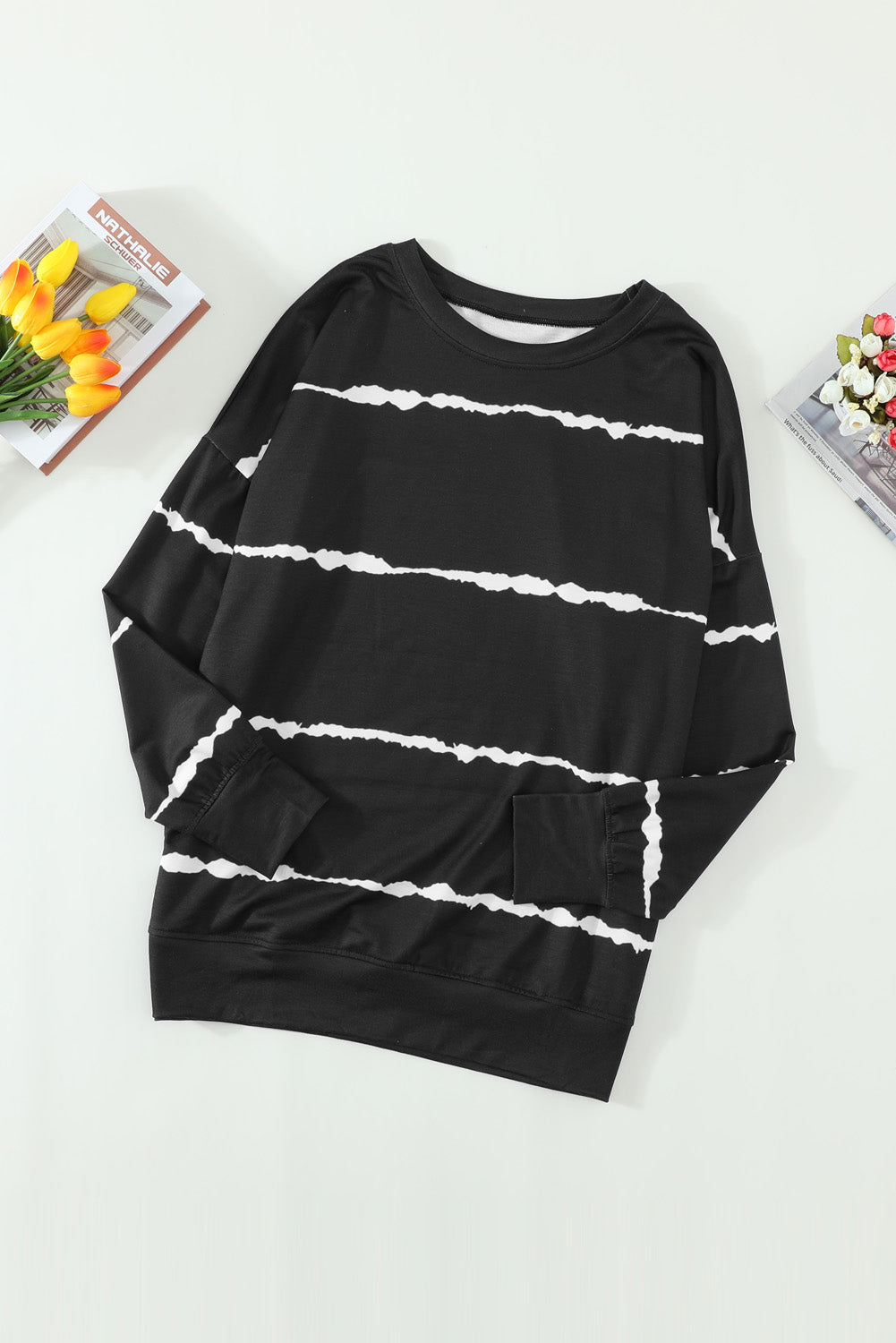 Striped Abstract Long Sleeve Casual Sweatshirt | Black