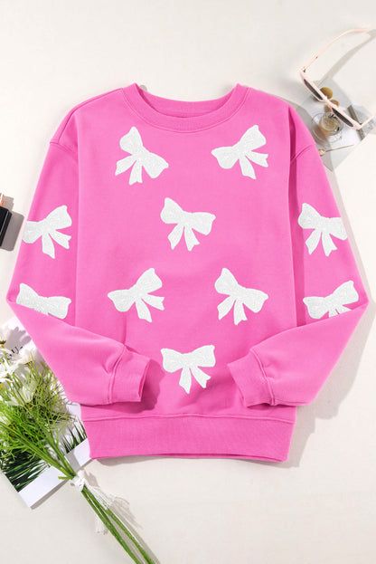 Sequin Bowknot Graphic Drop Shoulder Pullover Sweatshirt | Bonbon