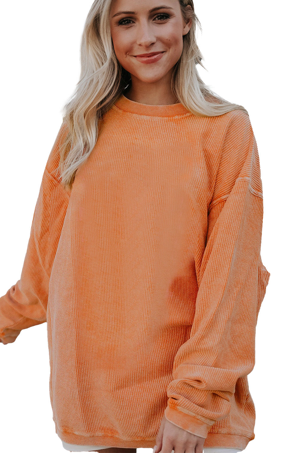 Ribbed Corduroy Oversized Sweatshirt | Orange