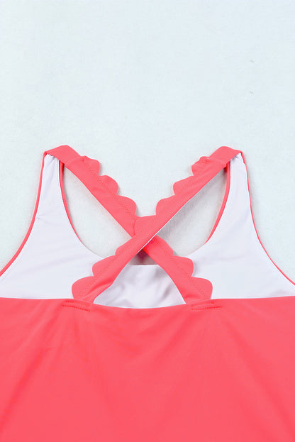 Scalloped Criss Cross High Waist Bikini | Pink