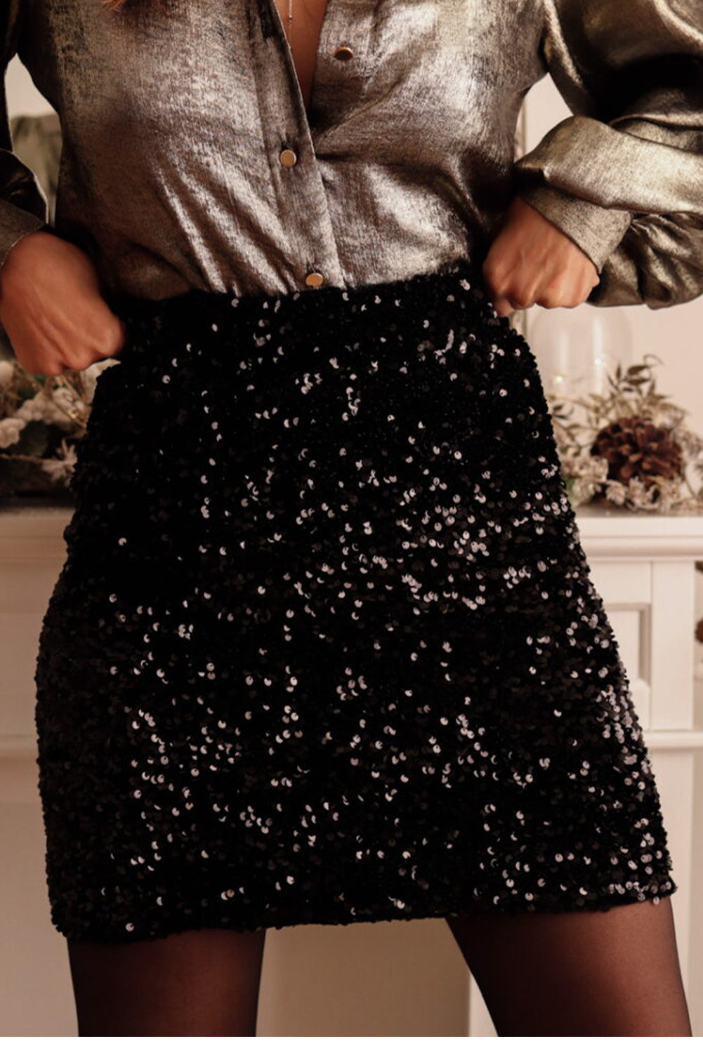 Sequin Bodycon Mini Skirt | Black