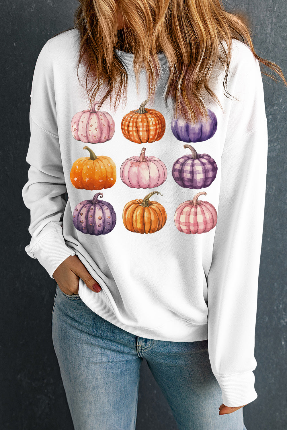 Thanksgiving Halloween Pumpkin Graphic Pullover Sweatshirt | Beige