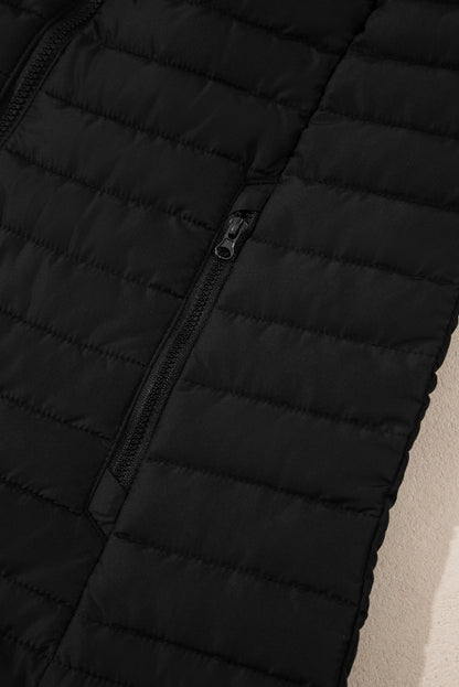 Plush Collared Quilted Zipped Puffer Vest | Black