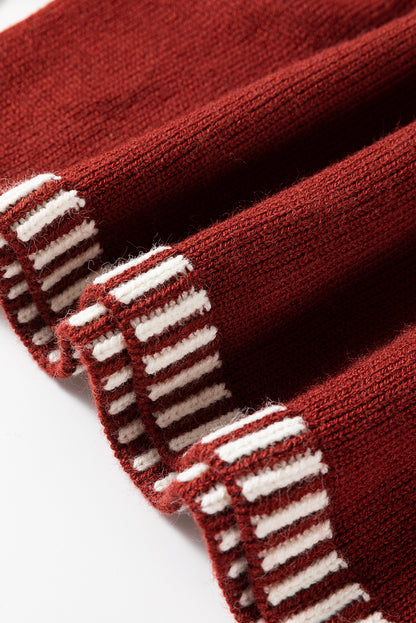 Colour Contrast Trim Drop Shoulder Crew Neck Sweater | Red Dahlia