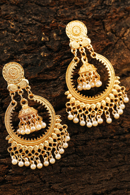 Boho Pearl Tasseled Plated Alloy Dangle Earrings | Gold