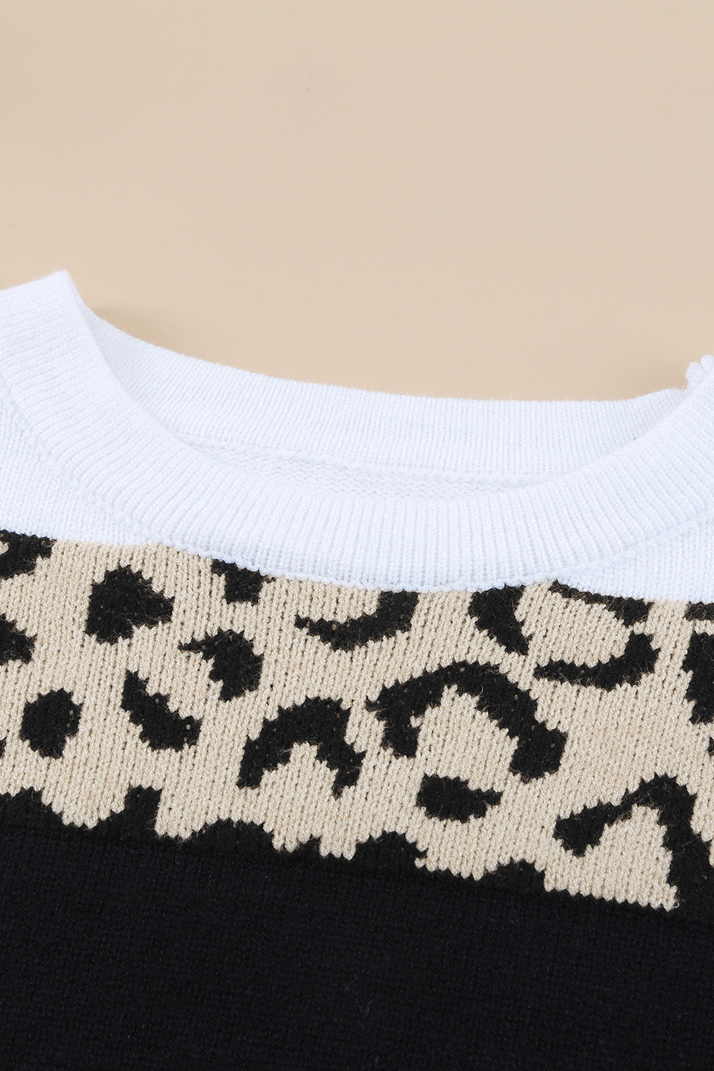 Crewneck Leopard Colour Block Knit Pullover Sweater | Green