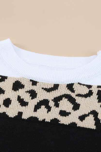 Crewneck Leopard Colour Block Knit Pullover Sweater | Green