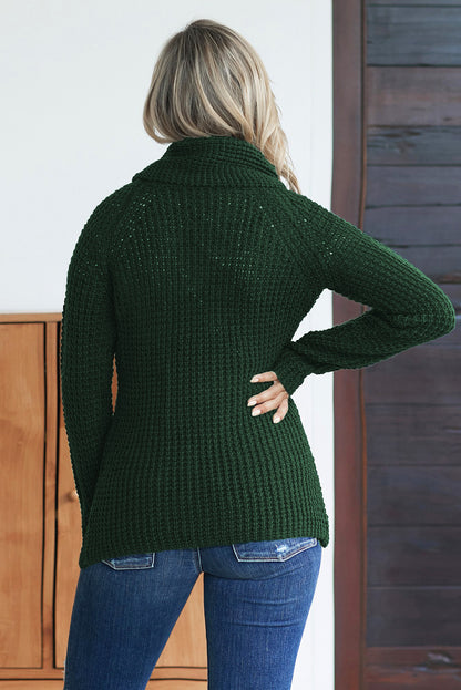 Olive Buttoned Wrap Turtleneck Sweater | Green