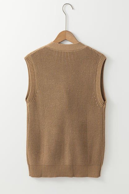 V Neck Buttoned Front Sweater Vest | Parchment